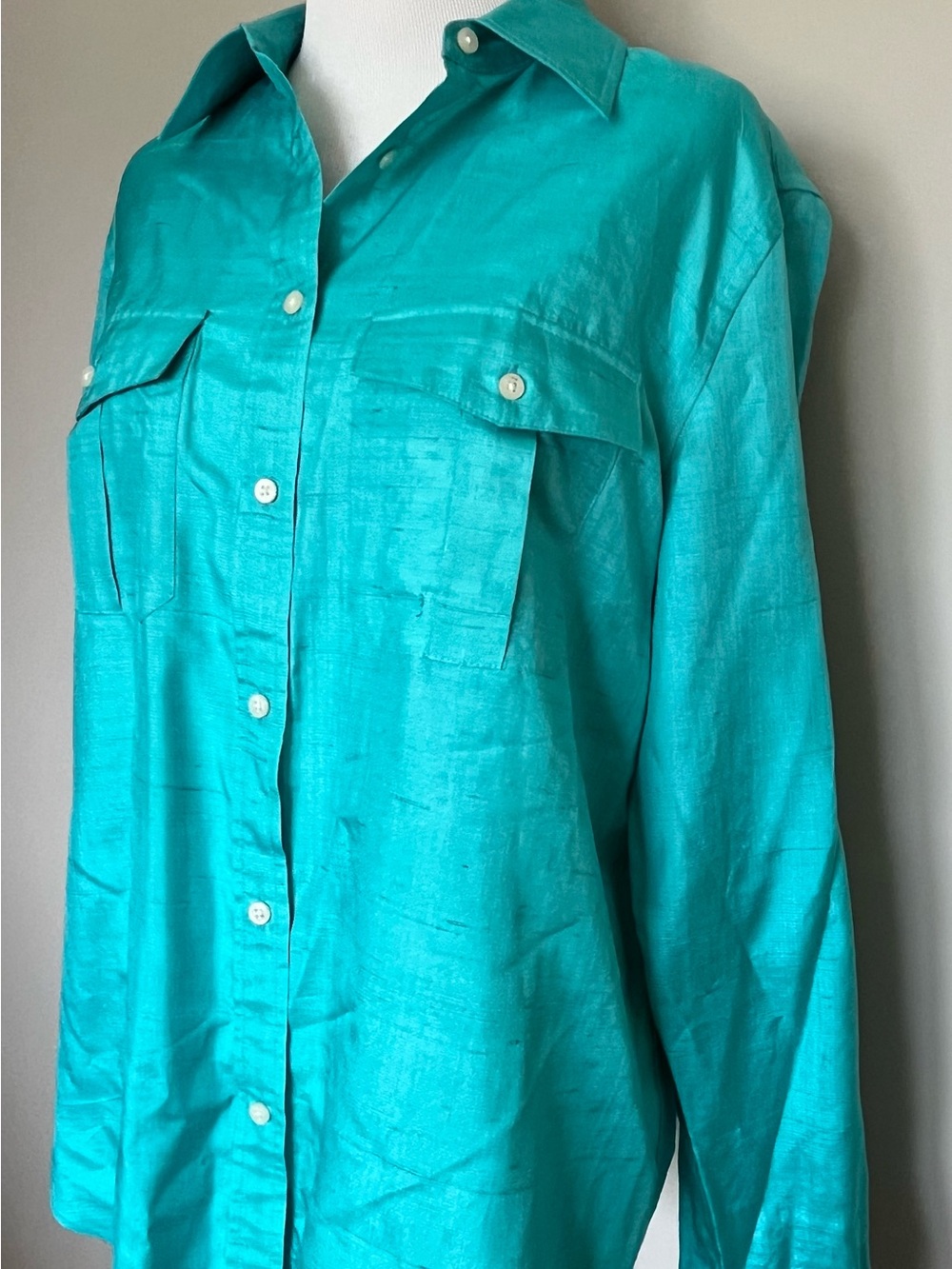 Lauren Ralph Lauren Teal Silk Blouse Size Large - Picture 4 of 8